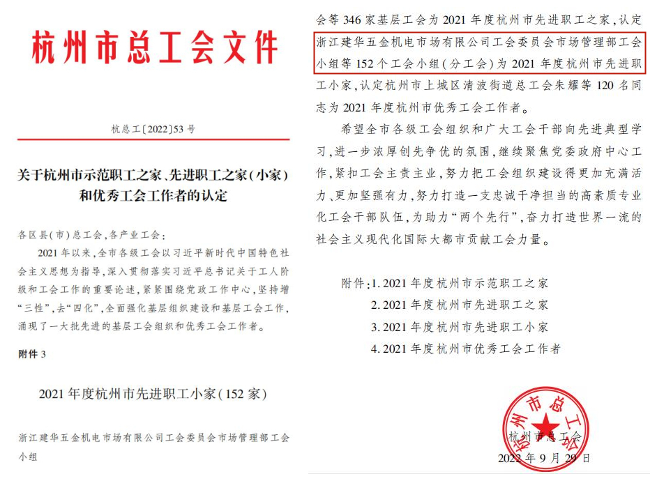 天游ty8市场治理部工会小组荣获“杭州市先进职 工小家”称呼